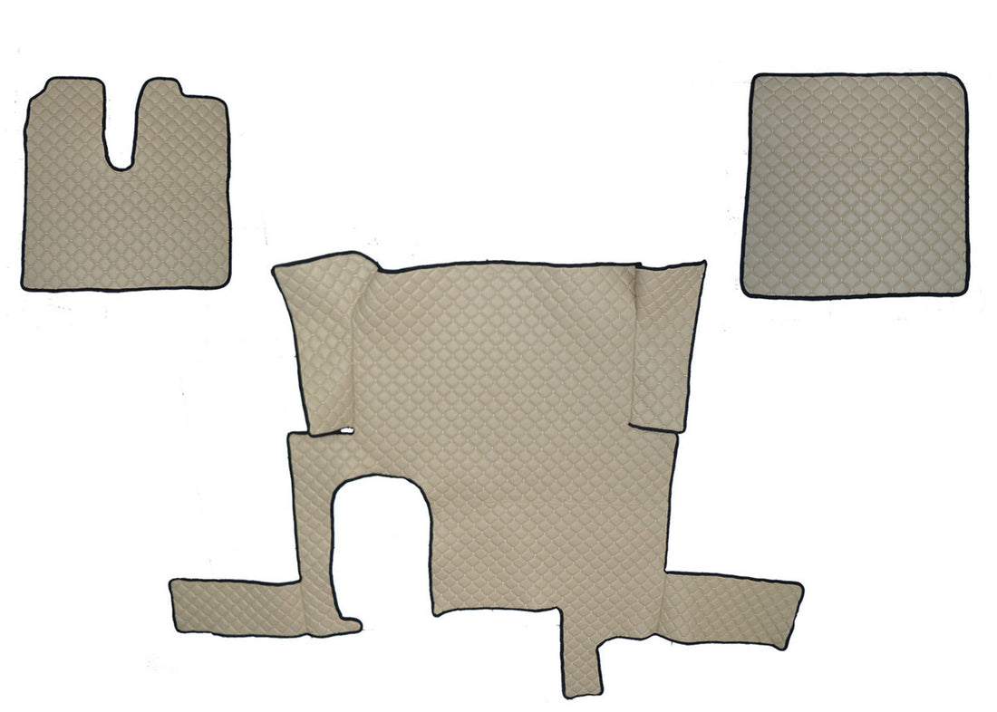 Beige Fußmatten aus Kunstleder (Eco-Leder) – geeignet für MAN TGX Automat, Einzelschublade, bis 2018