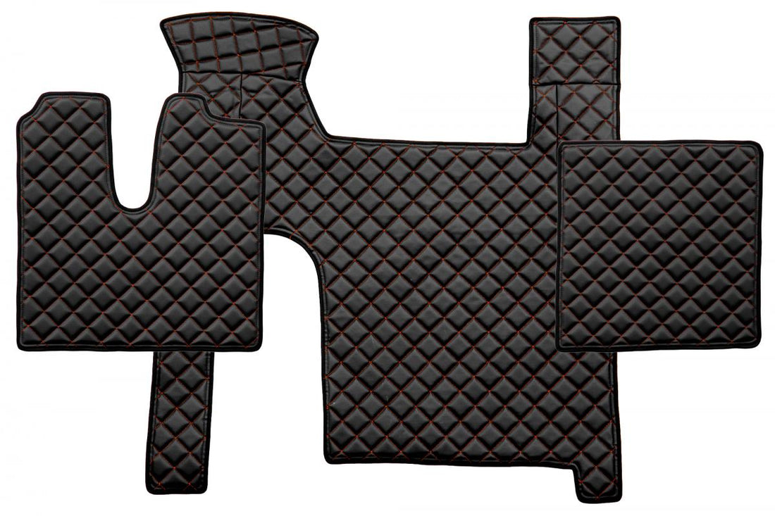 Δερμάτινα πατάκια δαπέδου κατάλληλο για MAN TGX με χειροκίνητο κιβώτιο – Μαύρο με κόκκινες ραφές, 2018, αντιολισθητικά, δύο συρτάρια