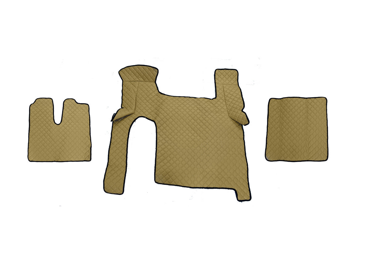 Tapis de sol beige en cuir synthétique (éco-cuir) – adapté pour MAN TGX boîte manuelle, deux tiroirs, 2018