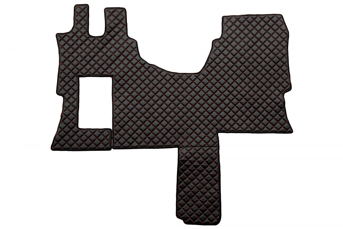 Tapis de sol en cuir – adaptés pour Mercedes Actros MP4 cabine Solostar, noir avec surpiqûres rouges, 2011–2019