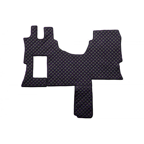 Tapis de sol en cuir – adapté pour Mercedes Actros MP4 cabine Solostar, noir avec surpiqûres bleues, 2011–2019