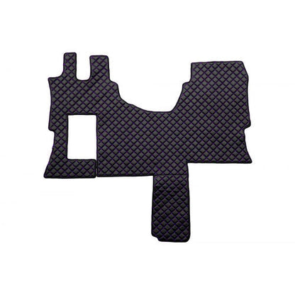 Tapis de sol en cuir – adapté pour Mercedes Actros MP4 cabine Solostar, noir avec surpiqûres bleues, 2011–2019