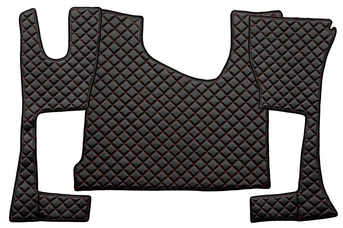 Tapis de sol en cuir – adapté pour Mercedes Actros MP4 cabine étroite 230 cm, noir avec surpiqûres noires