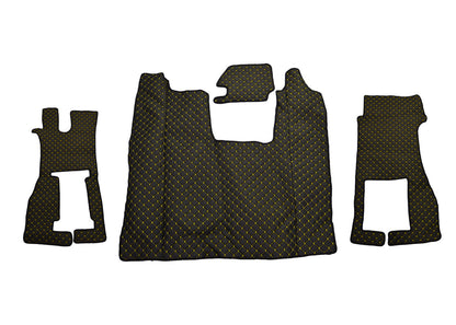 Jeu de tapis de sol en cuir – adapté pour Scania R avec siège passager rabattable, noir avec surpiqûres jaunes, à partir de 2016