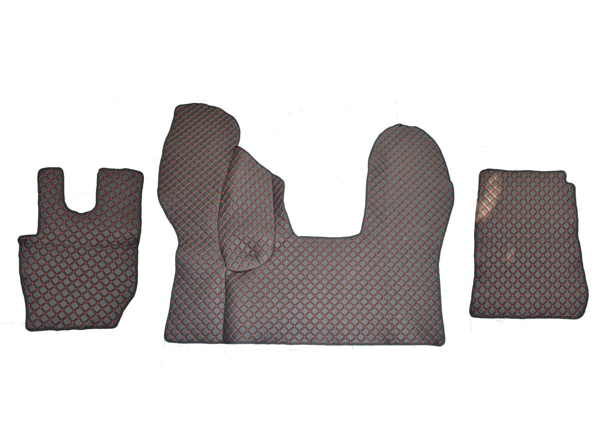 Jeu de tapis de sol en cuir – adapté pour DAF CF Euro 6 boîte automatique, noir avec surpiqûres rouges