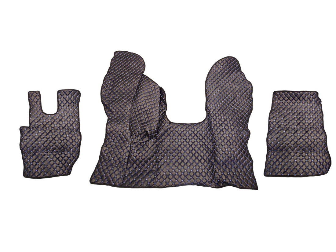 Jeu de tapis de sol en cuir – adapté pour DAF CF Euro 6 boîte automatique, noir avec surpiqûres bleues