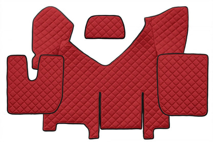Tapis de sol en cuir – adapté pour Iveco Stralis Hi-Way boîte automatique avec frigo, rouge, à partir de 2013