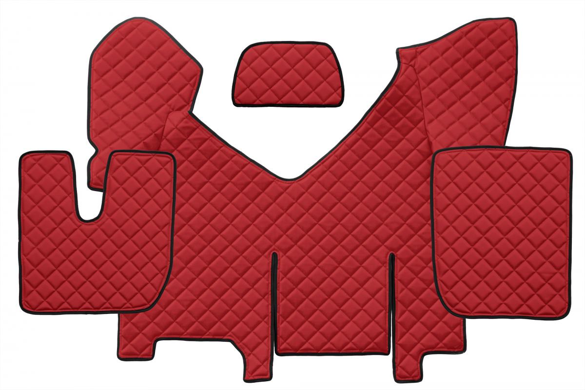 Tapis de sol en cuir – adapté pour Iveco Stralis Hi-Way boîte automatique avec frigo, rouge, à partir de 2013