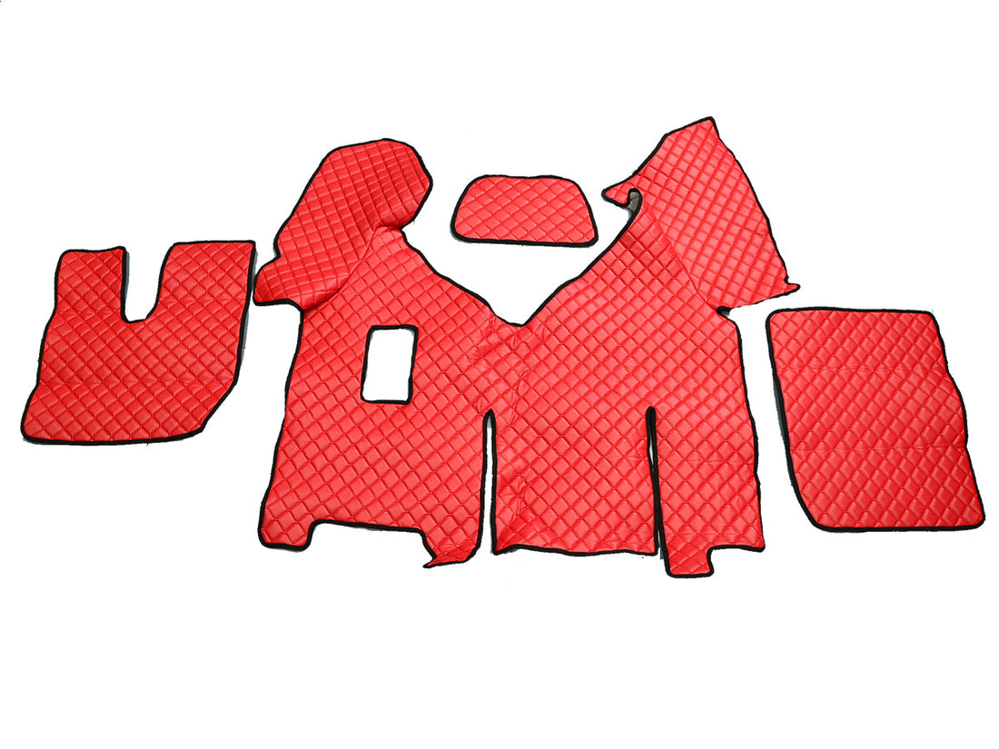 Δερμάτινα πατάκια δαπέδου – κατάλληλο για Iveco Stralis Hi-Way Manual 2013+, με ψυγείο, κόκκινο