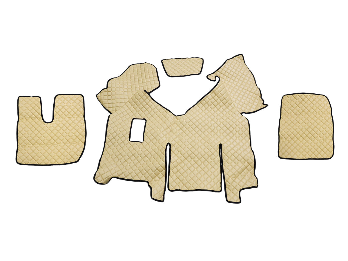 Tapis de sol beige en cuir synthétique (éco-cuir) – adapté pour Iveco Stralis Hi-Way boîte manuelle 2013+ avec réfrigérateur