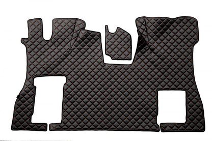 Tapis de sol en cuir – adapté pour Scania S Flat Floor, siège passager rabattable, noir avec surpiqûres rouges, 2016+
