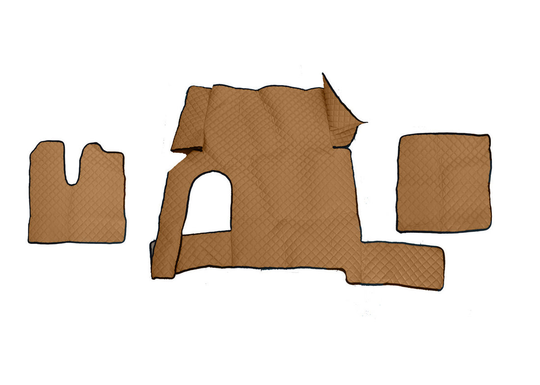 Καφέ πατάκια δαπέδου από τεχνητό δέρμα (eco leather) – κατάλληλο για φορτηγά MAN TGX με χειροκίνητο κιβώτιο και μονό συρτάρι