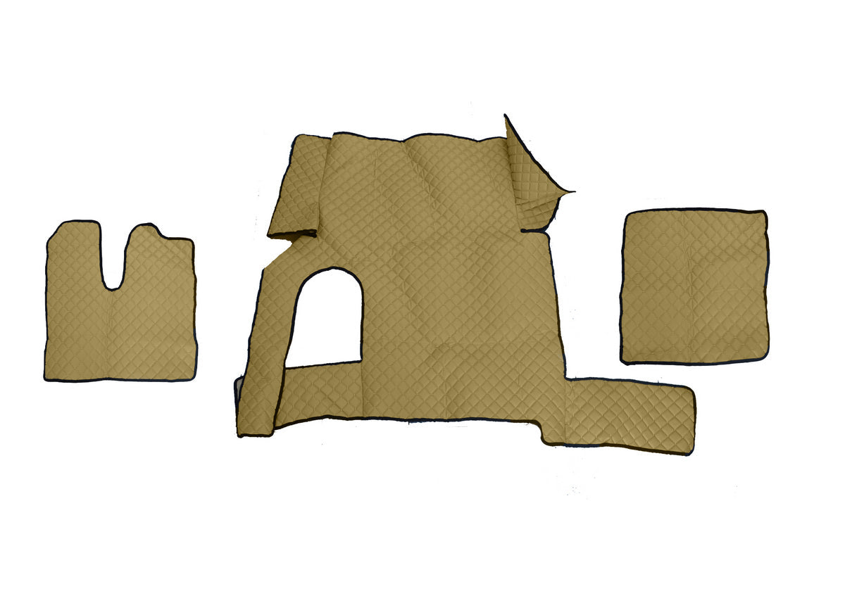 Tapis de sol beige en cuir synthétique (éco-cuir) – adapté pour MAN TGX boîte manuelle, un seul tiroir