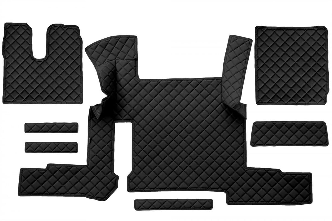 Πατάκια δαπέδου από τεχνητό δέρμα (eco leather) – κατάλληλο για MAN TGX με αυτόματο κιβώτιο, δύο συρτάρια, από το 2018, μαύρο