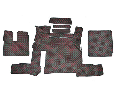 Tapis de sol en cuir – adapté pour MAN TGX Automat Two Drawers 2018-, noir avec surpiqûres rouges
