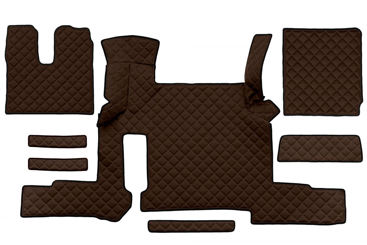 Jeu de tapis de sol marron en cuir synthétique (éco-cuir) – adapté pour MAN TGX Automat Two Drawers (à partir de 2018)