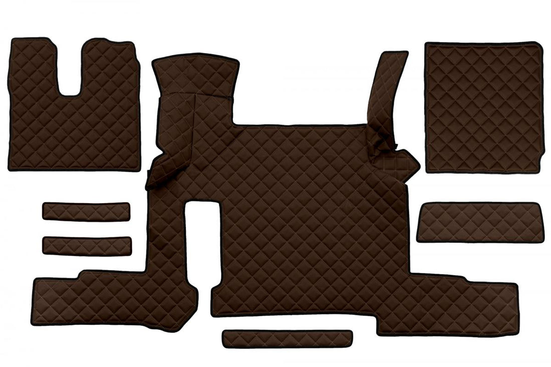 Jeu de tapis de sol marron en cuir synthétique (éco-cuir) – adapté pour MAN TGX Automat Two Drawers (à partir de 2018)