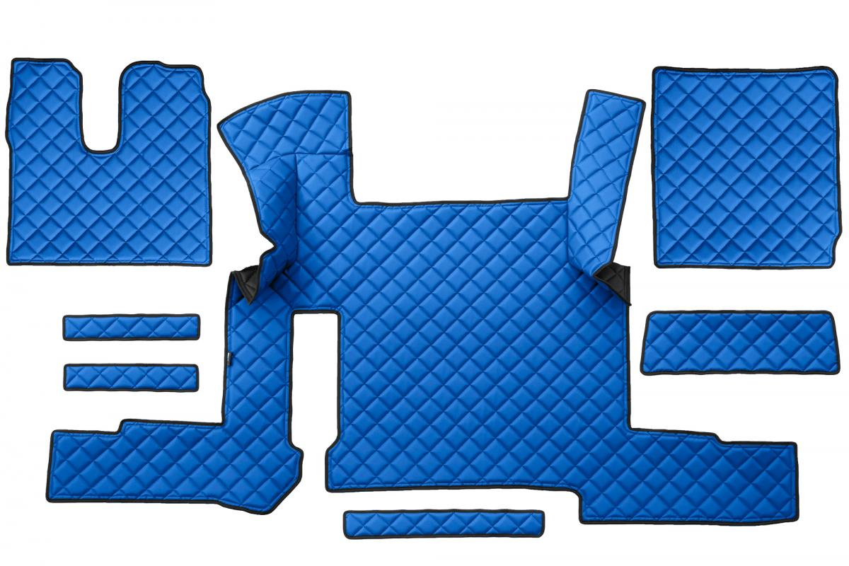 Jeu de tapis de sol en cuir – adapté pour MAN TGX Automat Two Drawers 2018-, cuir synthétique (éco-cuir) bleu