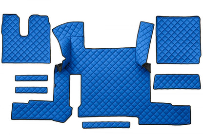 Jeu de tapis de sol en cuir – adapté pour MAN TGX Automat Two Drawers 2018-, cuir synthétique (éco-cuir) bleu