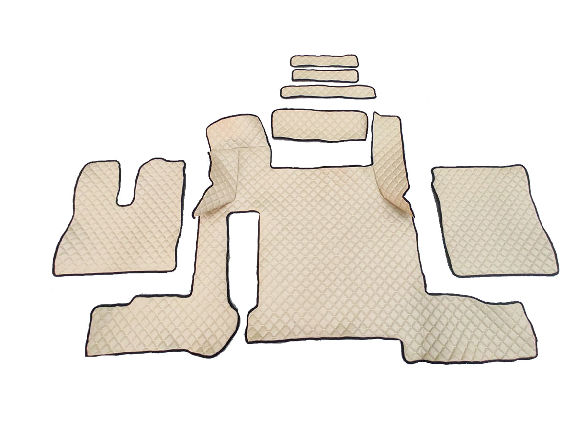 Tapis de sol beige en cuir synthétique (éco-cuir) – adapté pour MAN TGX boîte manuelle, deux tiroirs, 2018+