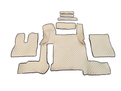 Tapis de sol beige en cuir synthétique (éco-cuir) – adapté pour MAN TGX boîte manuelle, deux tiroirs, 2018+