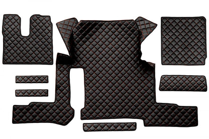 Tapis de sol en cuir synthétique (éco-cuir) noir – surpiqûres rouges, adapté pour MAN TGX boîte manuelle tiroir simple 2018+