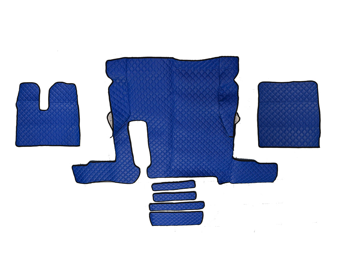 Tapis de sol cuir – adapté pour MAN TGX boîte manuelle tiroir simple 2018+, cuir synthétique (éco-cuir) bleu