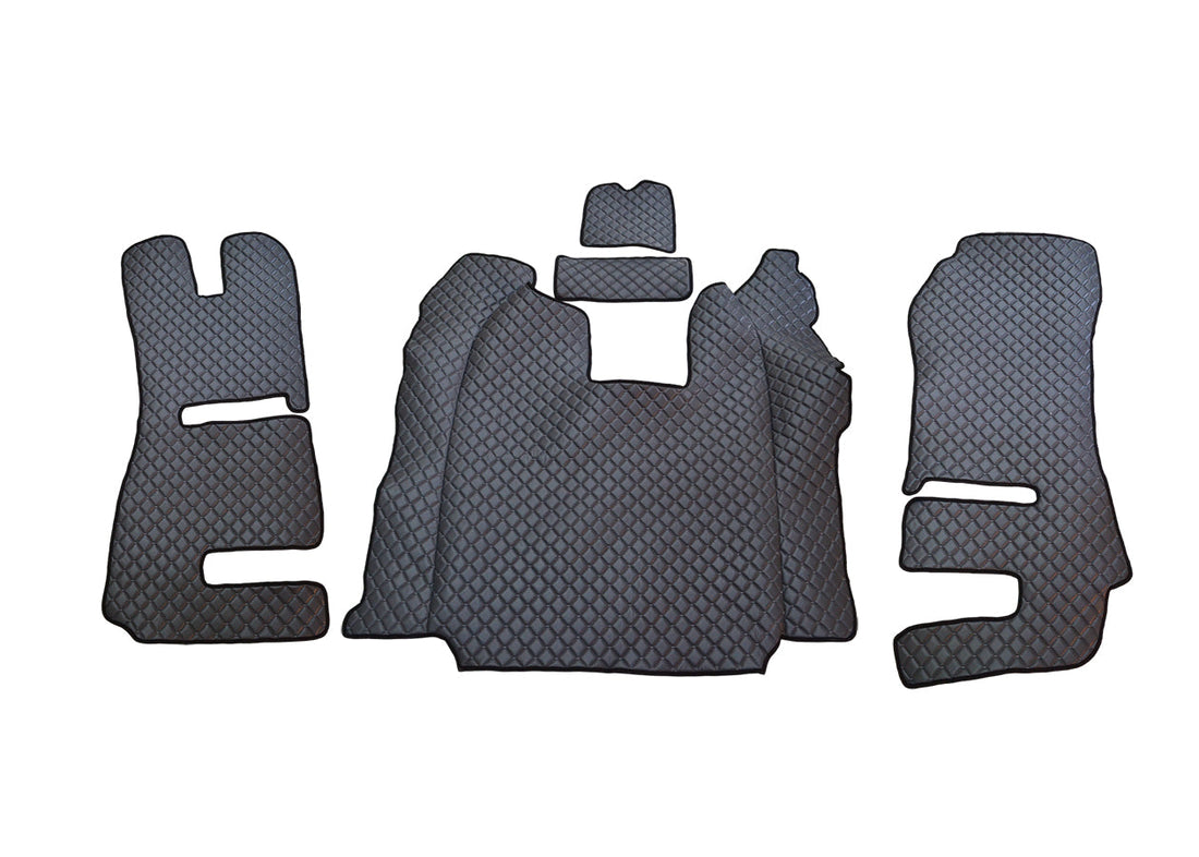 Γκρι πατάκια δαπέδου από τεχνητό δέρμα (eco leather) – κατάλληλο για Scania R 2011–2016, Recaro Seats, αναδιπλούμενο κάθισμα συνοδηγού, αυτόματο κιβώτιο ταχυτήτων