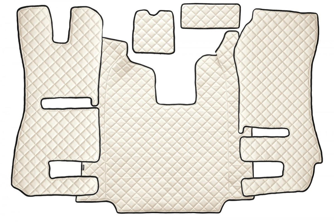Tapis de sol beige en cuir synthétique (éco-cuir) – adapté pour Scania R 2011–2016, sièges Recaro, siège passager rabattable