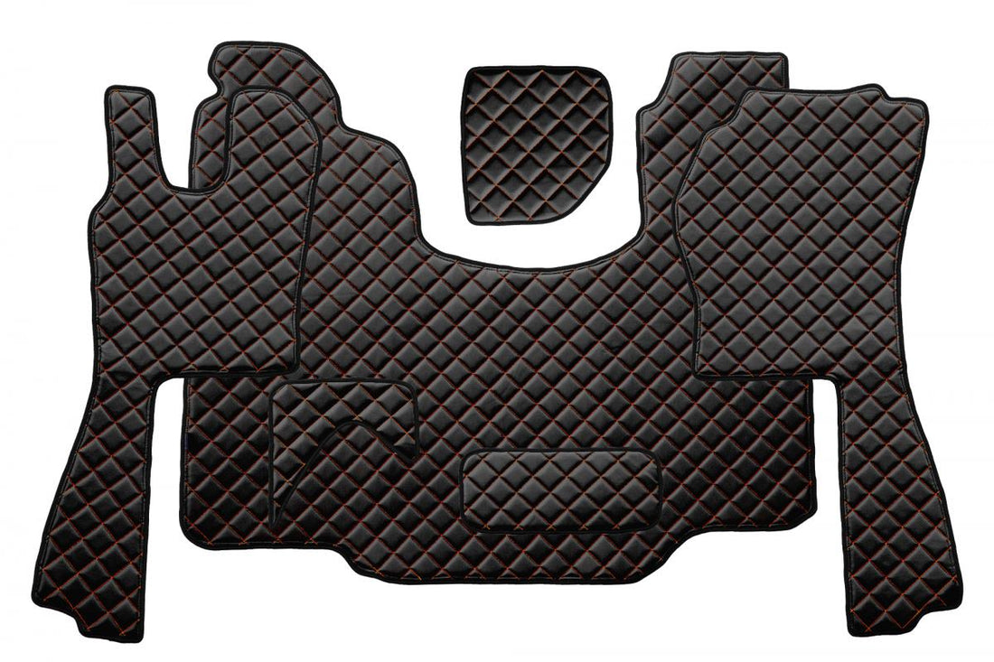 Tapis de sol en cuir – adaptés pour Scania G 2005–2016, boîte automatique, noirs avec surpiqûres rouges
