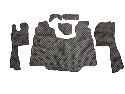 Tapis de sol en cuir synthétique (éco-cuir) – adapté pour Scania G boîte automatique 2005–2016, noir avec surpiqûres bleues