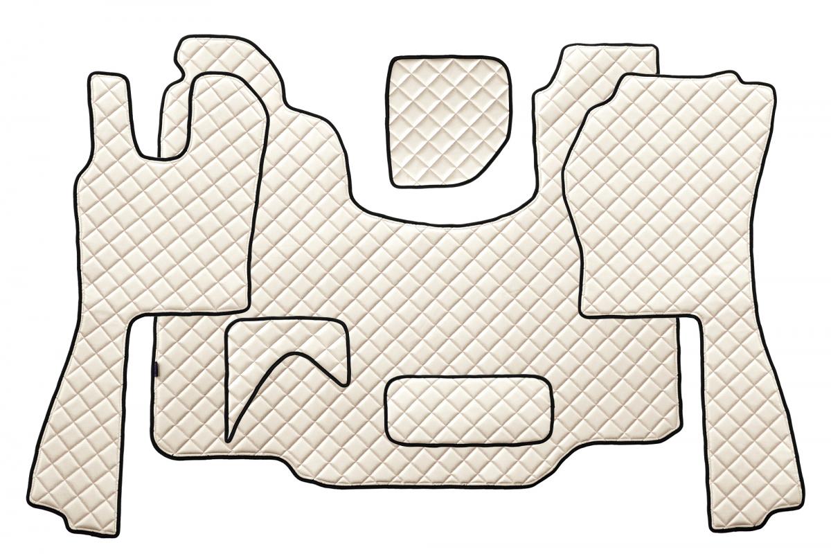Tapis de sol beige en cuir synthétique (éco-cuir) – adaptés pour Scania G (2005–2016), boîte automatique