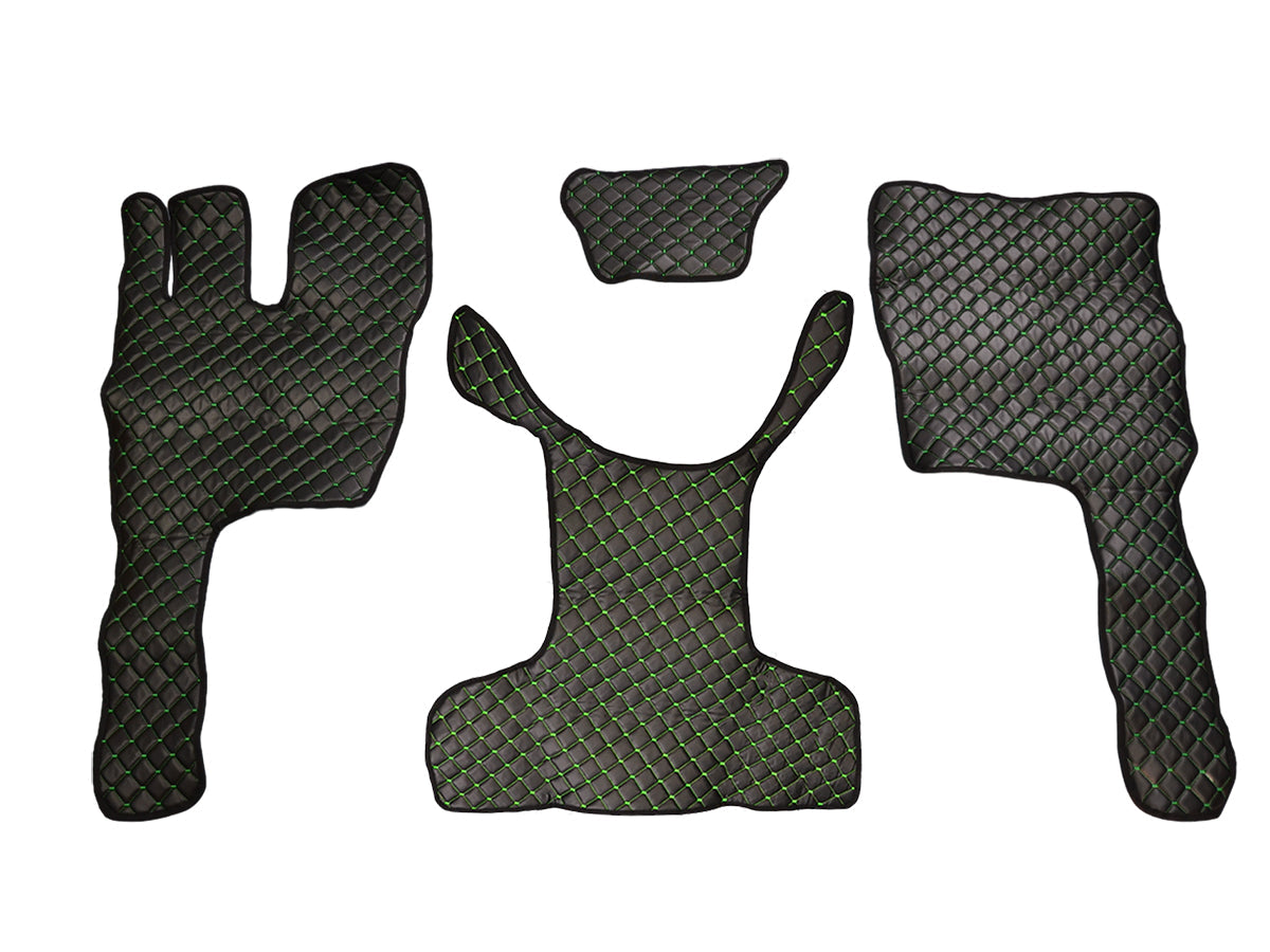 Tapis de sol en cuir synthétique (éco-cuir) noir – Coutures vertes adapté pour Volvo FM4 (2013+)