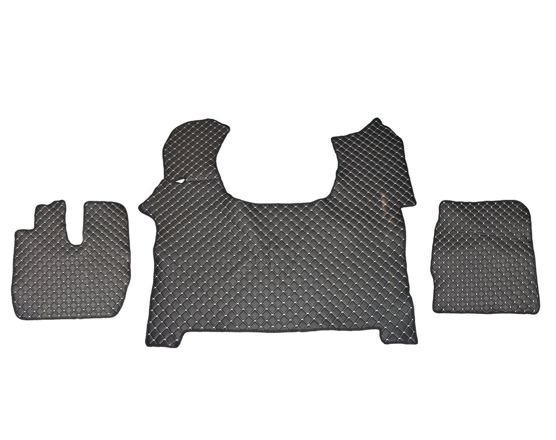 Tapis de sol en cuir – adapté pour Iveco Stralis S-Way 2019, noir avec surpiqûres blanches
