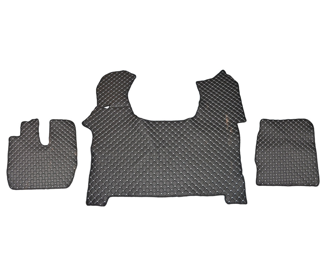 Tapis de sol en cuir – adapté pour Iveco Stralis S-Way 2019, noir avec surpiqûres blanches
