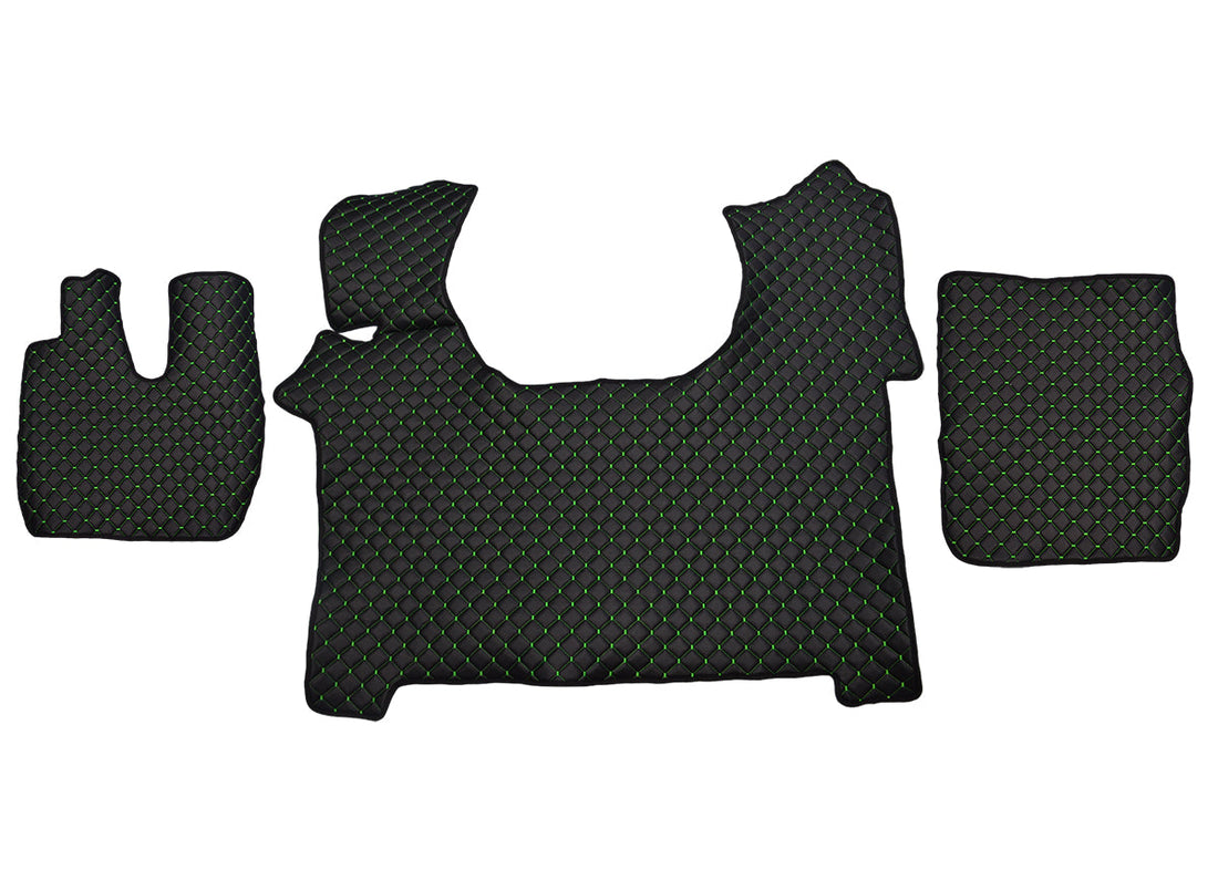 Jeu de tapis de sol en cuir – adapté pour Iveco Stralis S-Way 2019, noir avec surpiqûres vertes