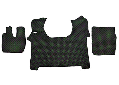 Σετ δερμάτινων πατακιών δαπέδου – κατάλληλο για Iveco Stralis S-Way 2019, μαύρο με πράσινες ραφές