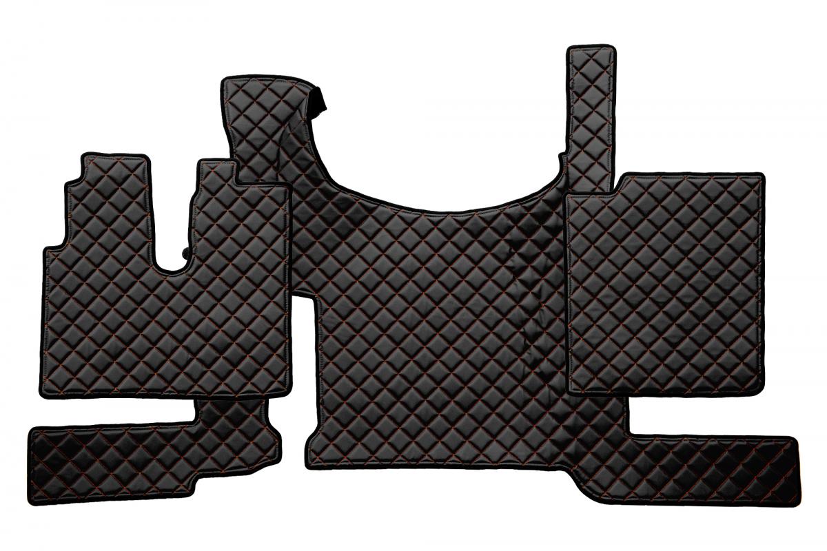 Tapis de sol en cuir synthétique (éco-cuir) noir avec surpiqûres rouges, adapté pour MAN TGX (à partir de 03.2021)