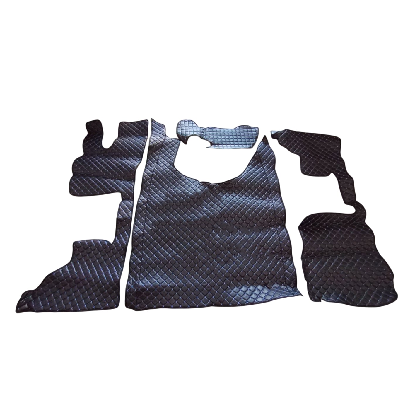 Tapis de sol en cuir – adapté pour DAF XG+ 10.2021-, noir avec surpiqûres bleues, siège passager pneumatique