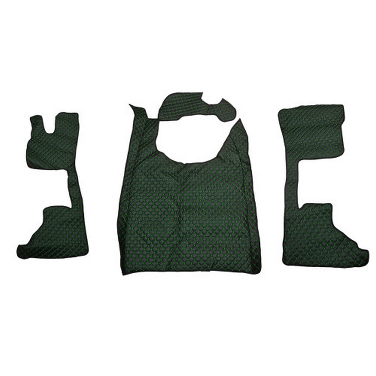 Tapis de sol en cuir synthétique (éco-cuir) noir – adaptés pour DAF XG+ (à partir de 10.2021), surpiqûres vertes, siège passager pneumatique