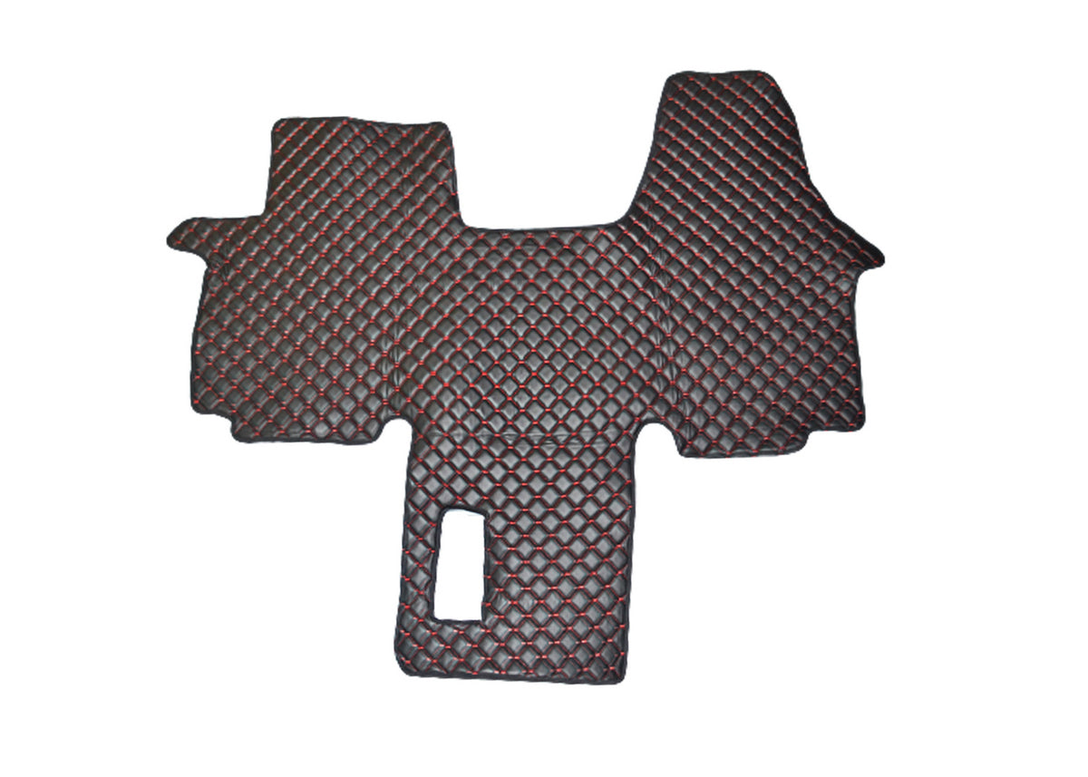 Tapis de sol en cuir noir – surpiqûres rouges, adapté pour Opel Vivaro I 2001–2014