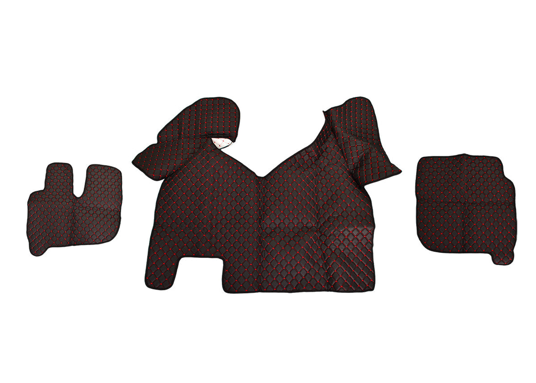 Black Eco Leather Floor Mats – suitable for Iveco Hi Way, Red Stitching