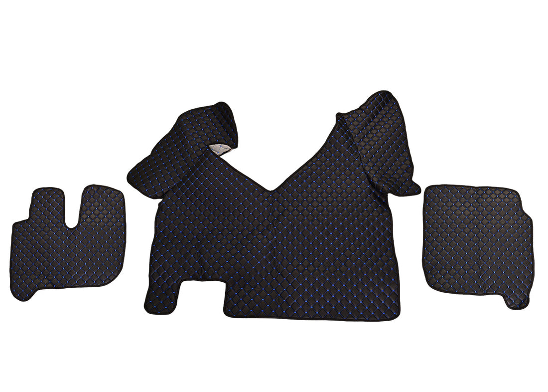Black Eco Leather Floor Mats – suitable for Iveco Hi Way with Blue Stitching