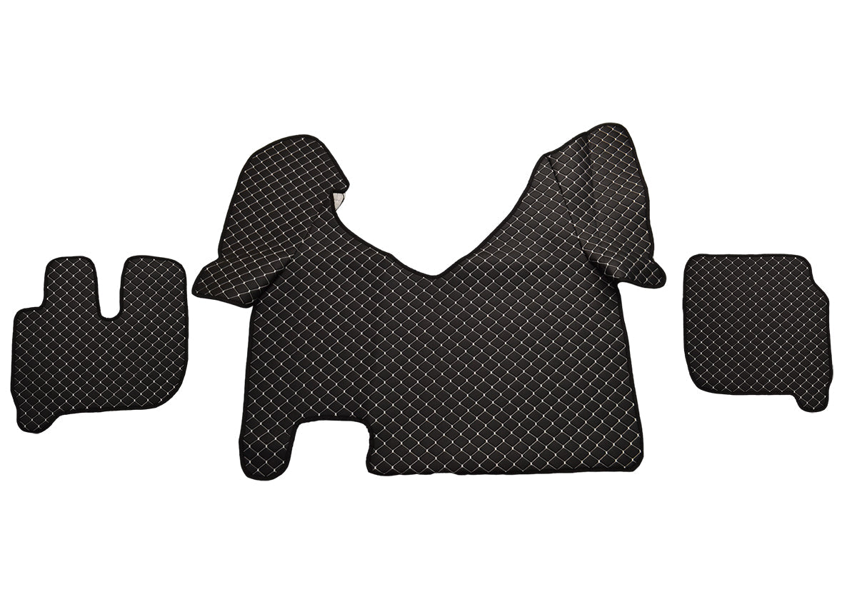 Черни подови стелки от изкуствена кожа (еко кожа) – подходящ за Iveco Hi Way, бял шев