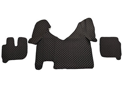 Черни подови стелки от изкуствена кожа (еко кожа) – подходящ за Iveco Hi Way, бял шев