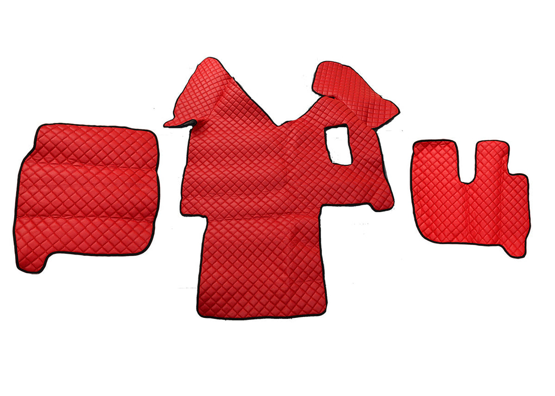 Tapis de sol en cuir synthétique (éco-cuir) rouge – adapté pour Iveco Stralis, conduite à droite