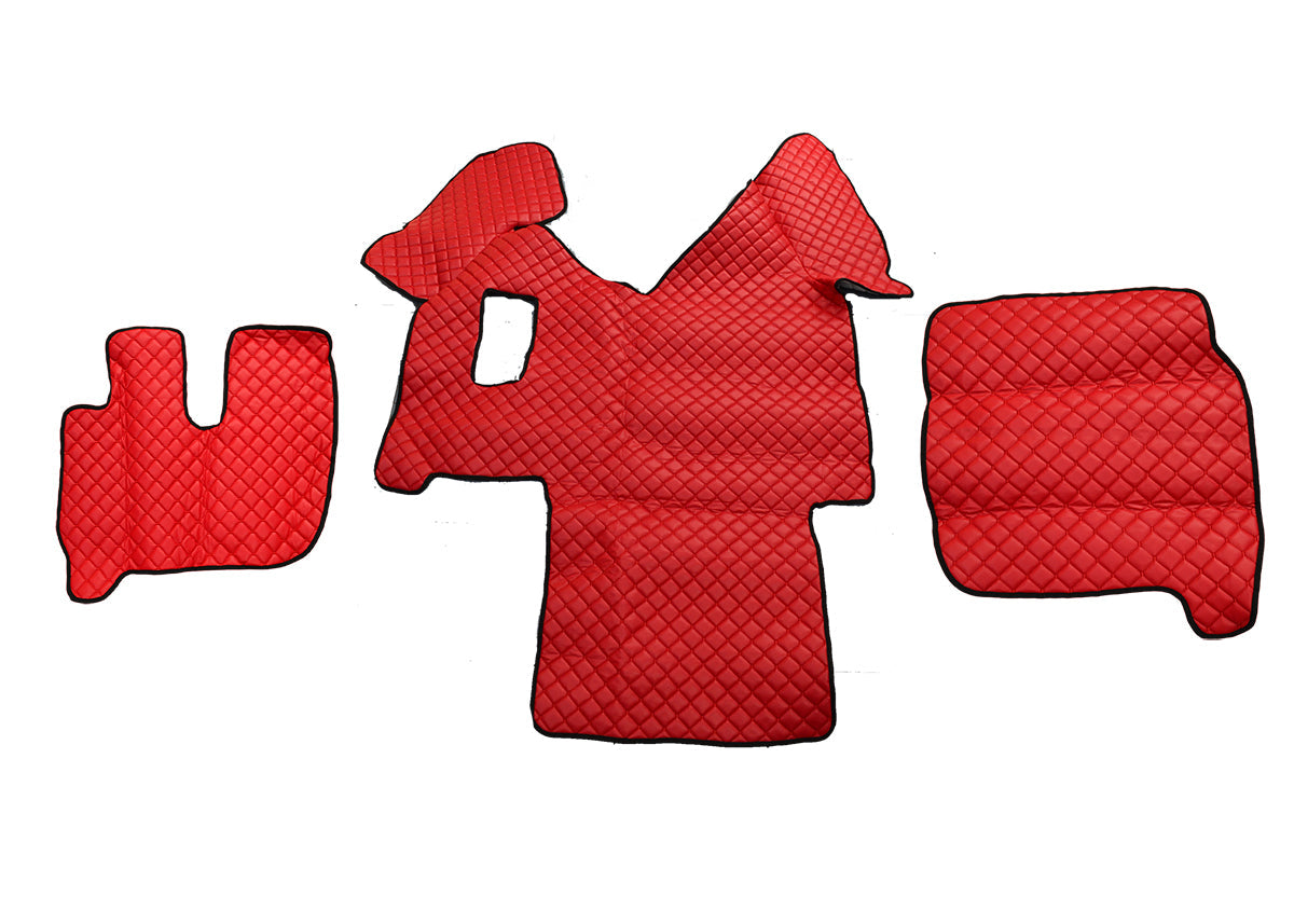 Tapis de sol rouge en cuir synthétique (éco-cuir) – adapté pour Iveco Stralis boîte manuelle