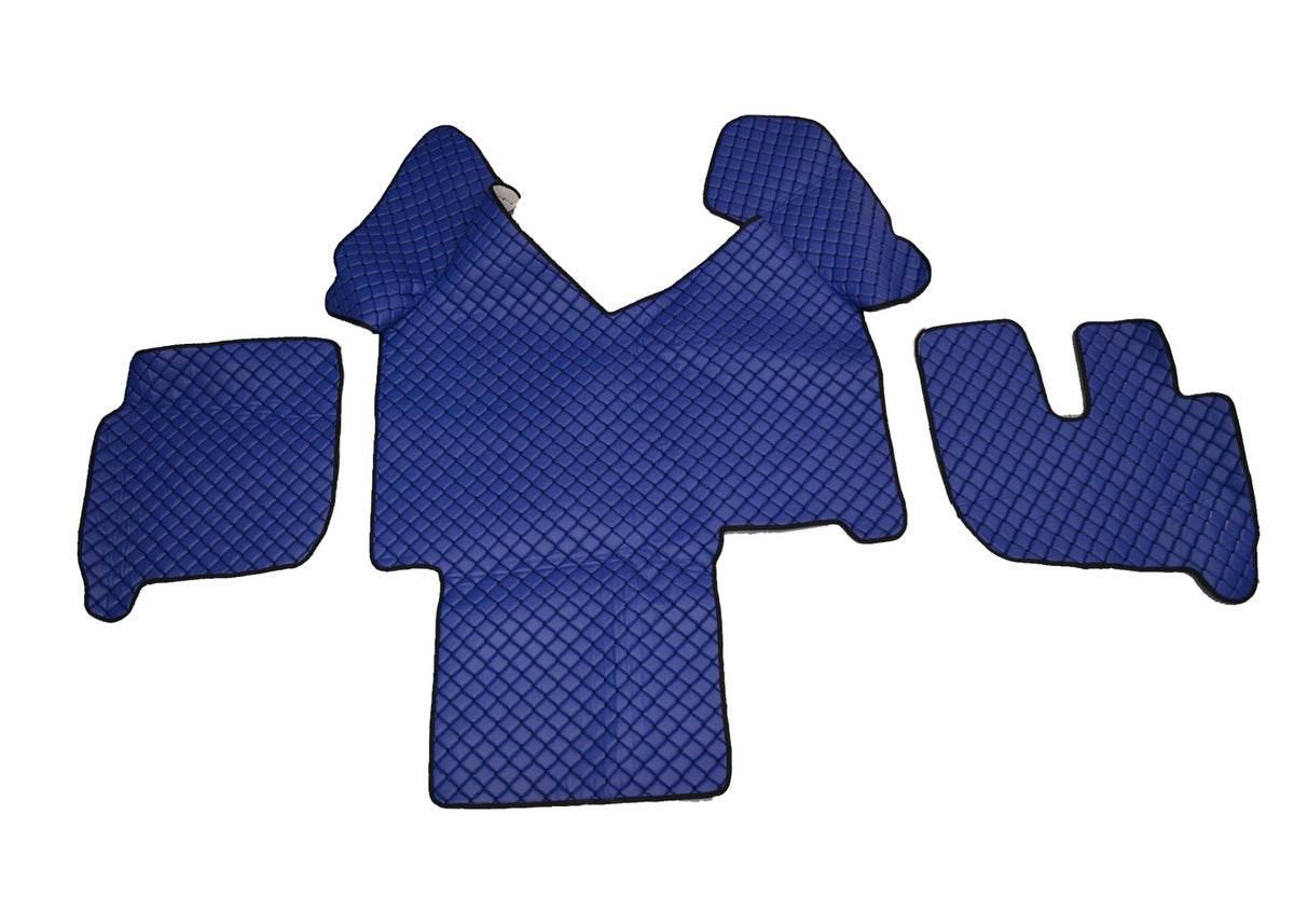 Tapis de sol en cuir synthétique (éco-cuir) bleu – adapté pour Iveco Stralis avec volant à droite