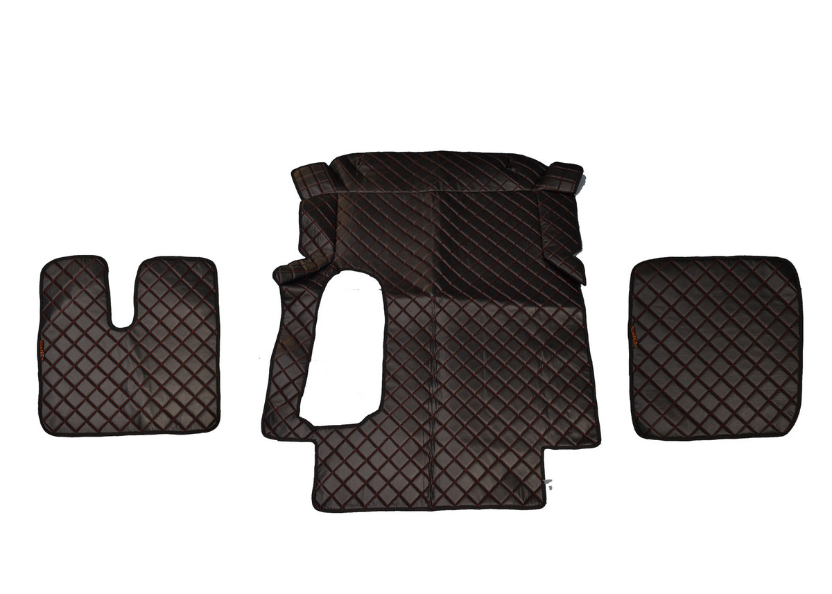 Tapis de sol en cuir synthétique noir – adapté pour MAN TGA, surpiqûres rouges