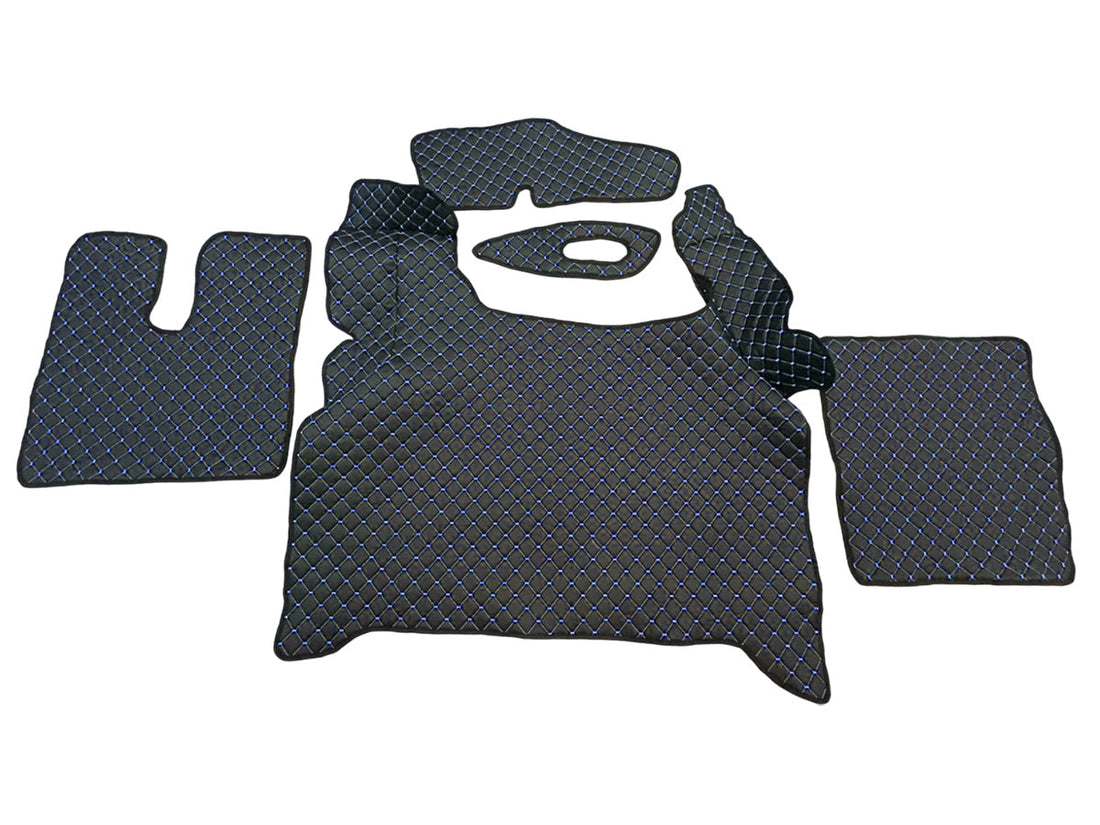 Black Eco Leather Floor Mats – suitable for MAN TGX 2020+, Blue Stitching